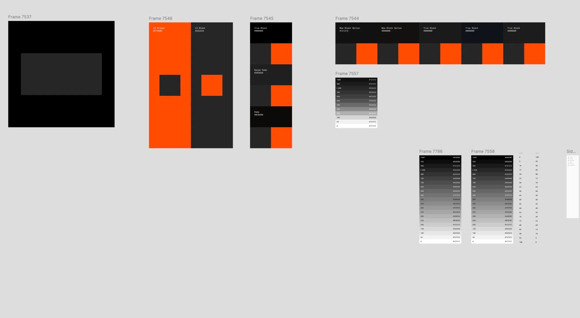 Black and neutral ramp study in Figma