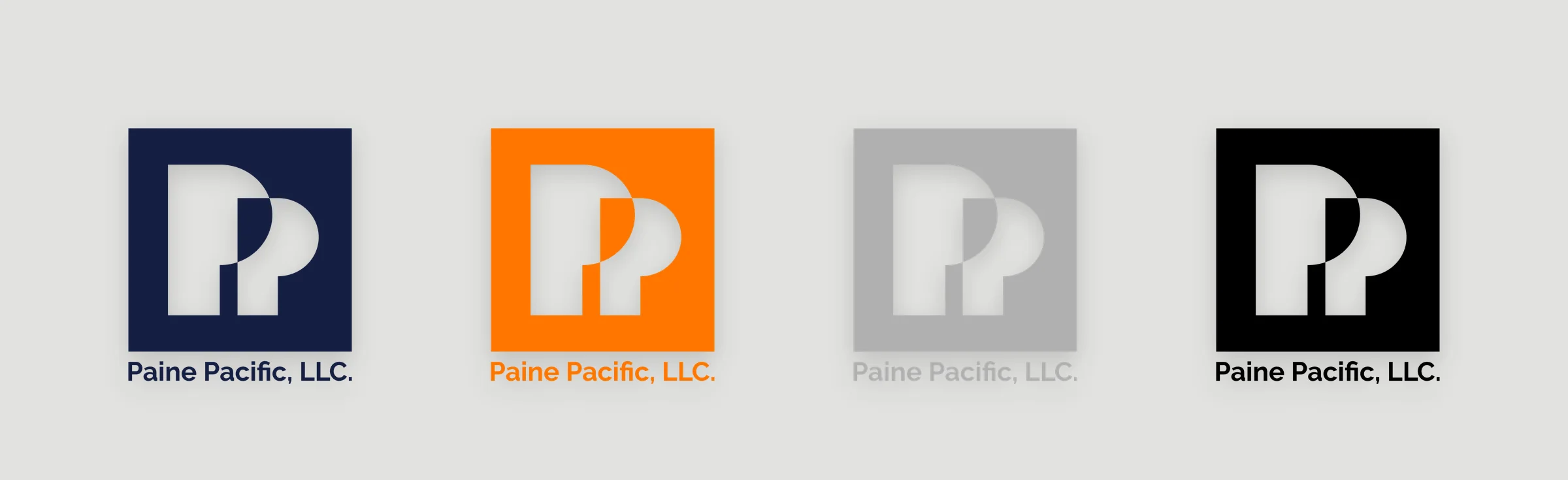 The boxed PP over Paine Pacific, LLC in navy, orange, grey and black