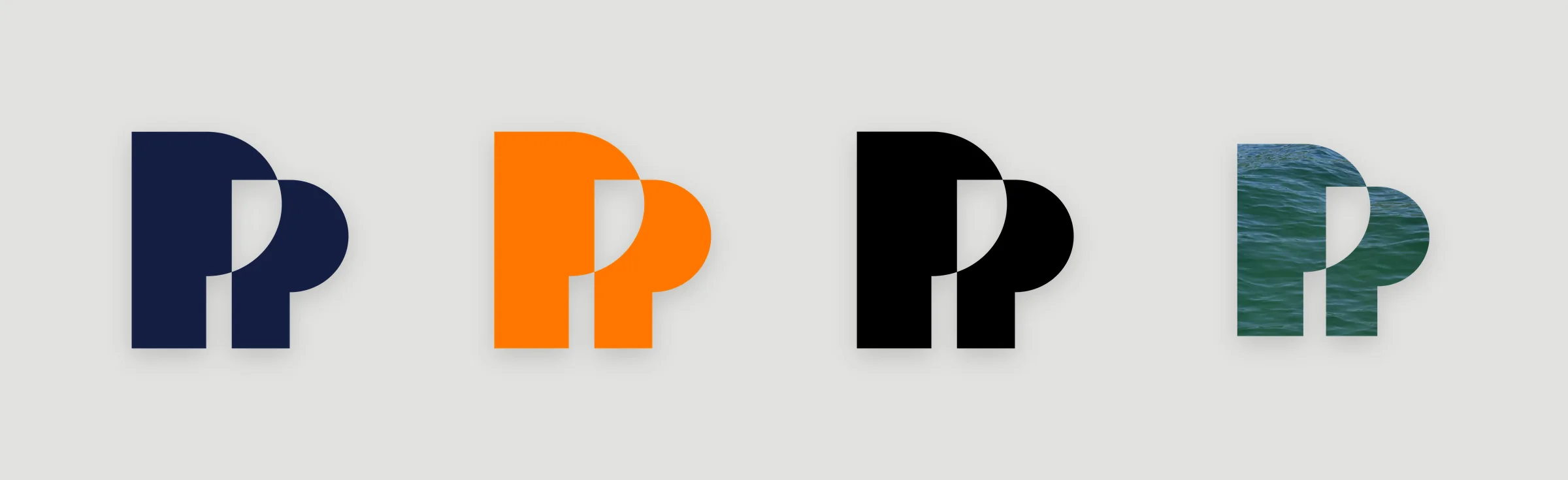 The bold PP in navy, orange, black and a water texture