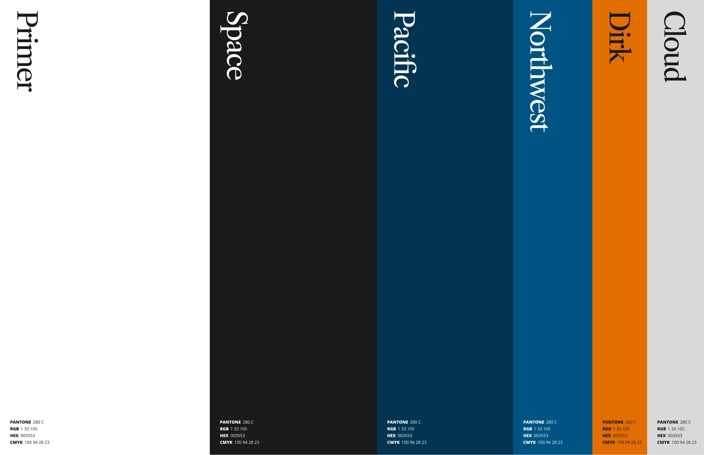 The palette as tall bars: Primer, Space, Pacific, Northwest, Dirk and Cloud