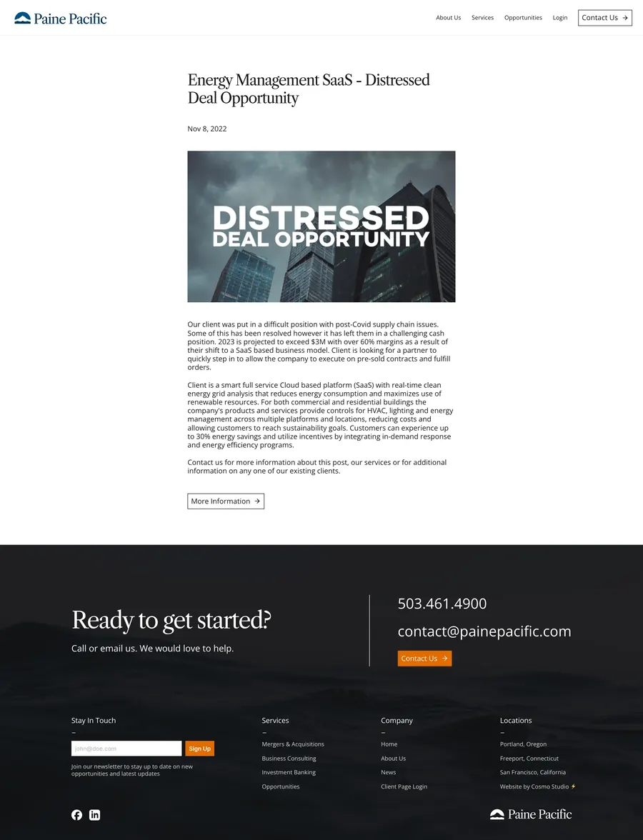 News post: Energy management SaaS distressed deal opportunity