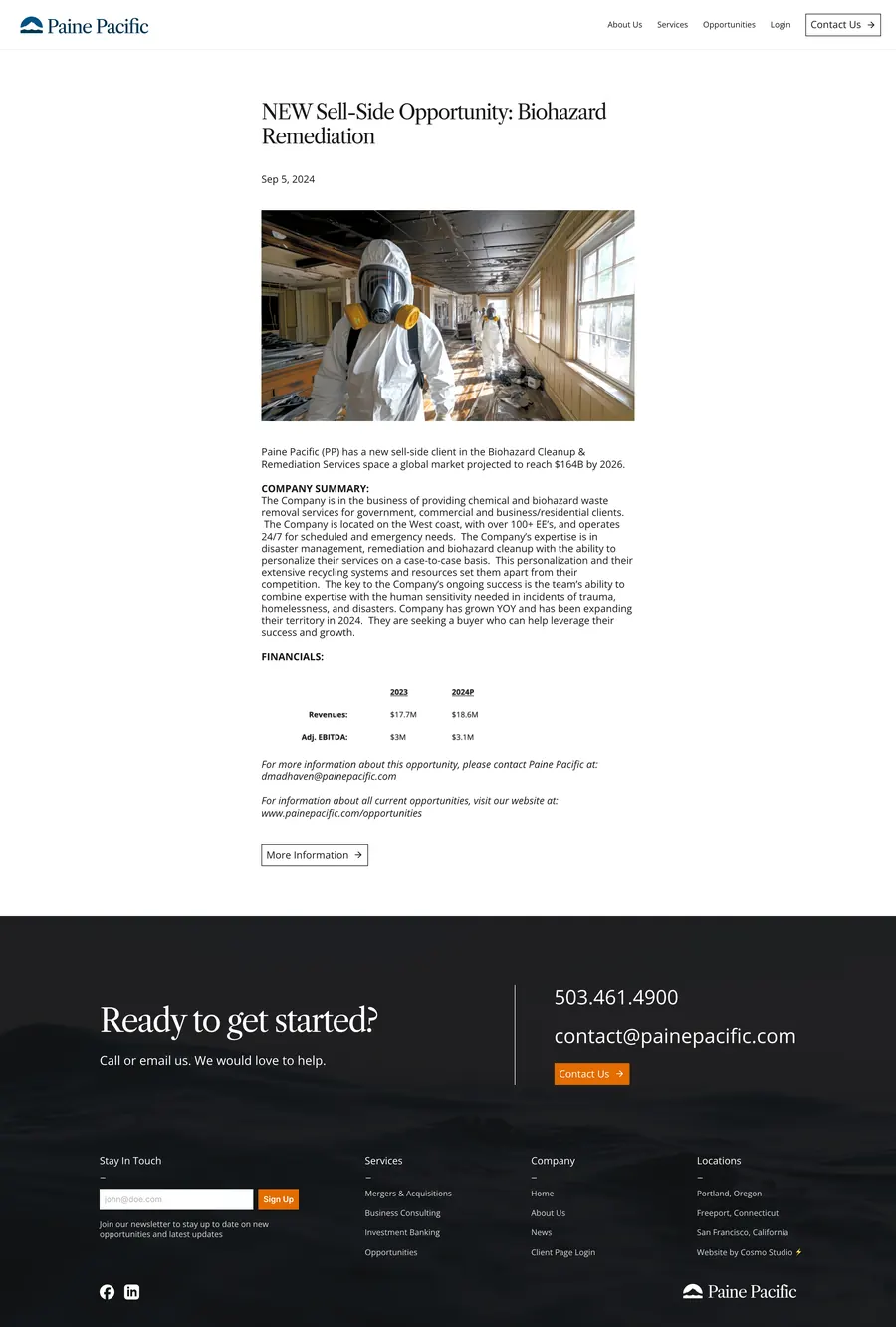 News post: New sell side opportunity biohazard remediation