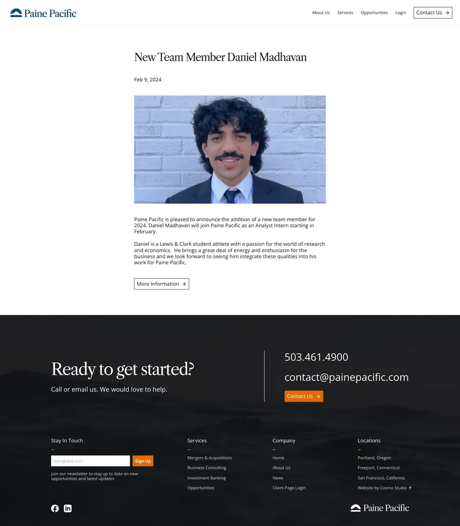 News post: New team member Daniel Madhavan