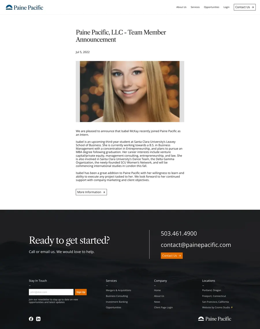 News post: Paine Pacific LLC team member announcement