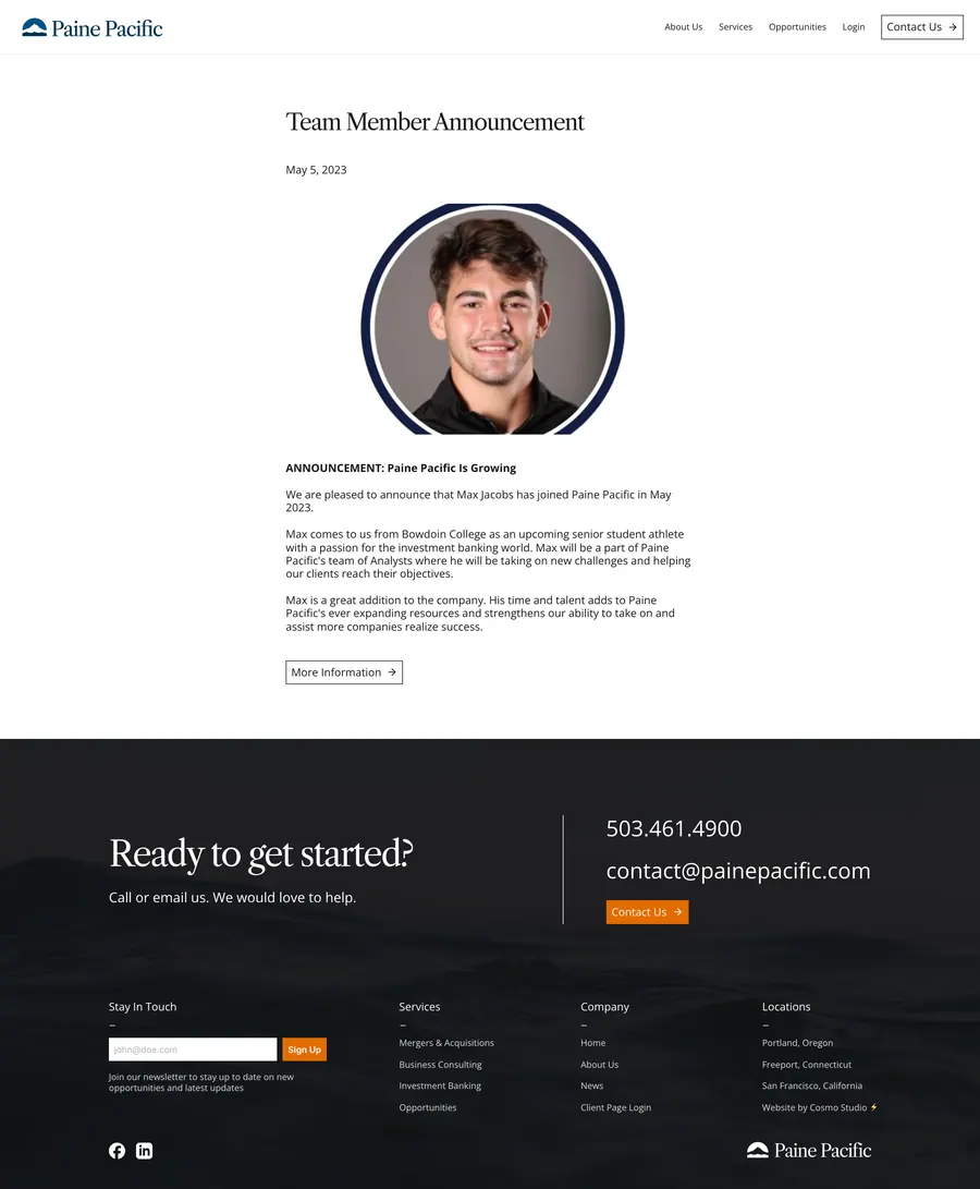 News post: Team member announcement