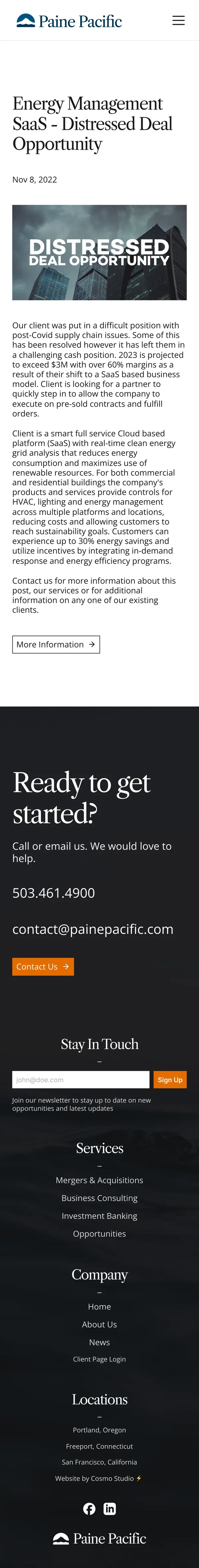 News post on a phone: Energy management SaaS distressed deal opportunity