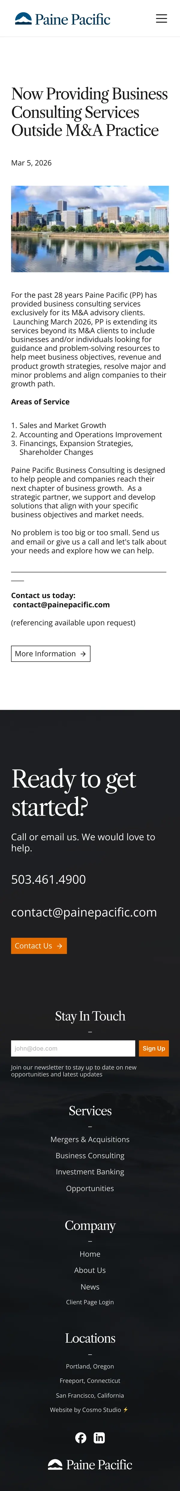 News post on a phone: Now providing business consulting services outside M&A practice