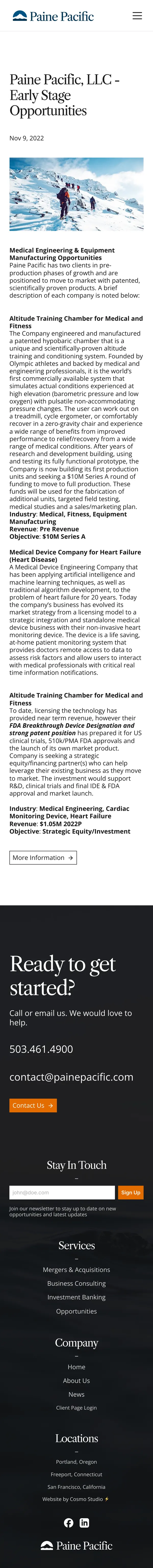 News post on a phone: Paine Pacific LLC early stage opportunities