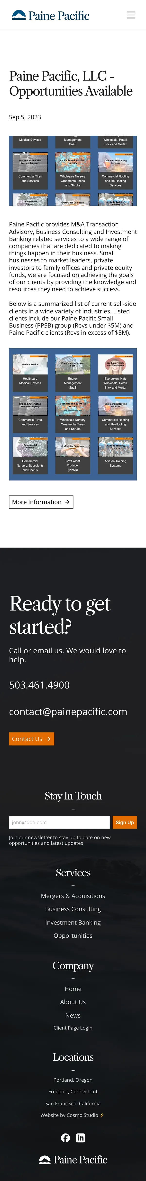 News post on a phone: Paine Pacific LLC opportunities available