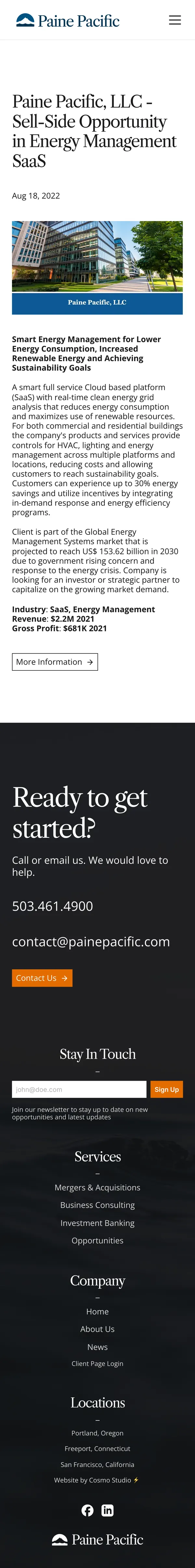 News post on a phone: Paine Pacific LLC sell side opportunity in energy management SaaS