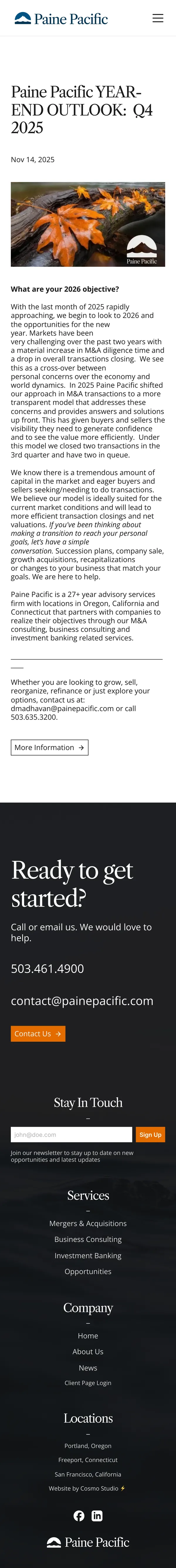 News post on a phone: Paine Pacific year end outlook Q4 2025